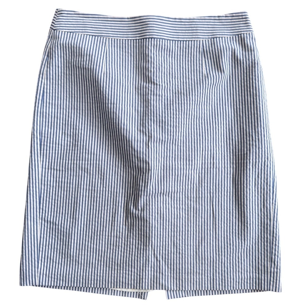 New Banana Republic Striped Pencil Skirt 10 Blue White Cotton Preppy Classic